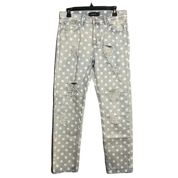 Minkpink Magnolia Boyfriend Jeans Women Size XS White Dot Hipster Rip Torn Hole - Picture 3 of 12